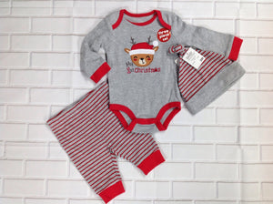 Baby Essentials GRAY & RED 1st Christmas 2 pc set