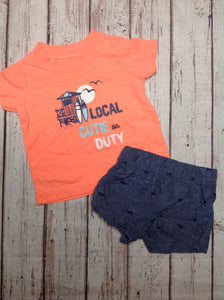 Carters CORAL & BLUE 2 PC Outfit