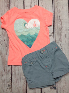 Carters CORAL & GREEN 2 PC Outfit