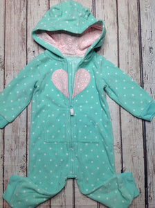 Carters LIGHT GREEN & PINK One Piece With Hoo