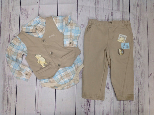 DISNEY BABIES BEIGE & BLUE 3 PC Outfit