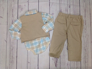 DISNEY BABIES BEIGE & BLUE 3 PC Outfit