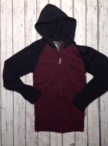 English Laundry Burgondy & Black ZIP-UP WITH HOOD Top