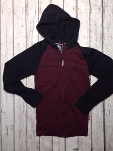 English Laundry Burgondy & Black ZIP-UP WITH HOOD Top