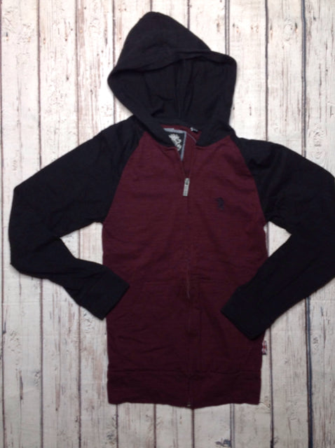 English Laundry Burgondy & Black ZIP-UP WITH HOOD Top