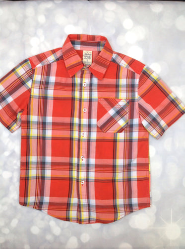 Faded Glory Orange Print Plaid Top