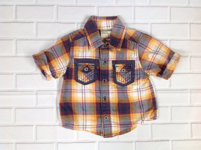 GENUINE BABY BROWN & ORANGE Plaid Top