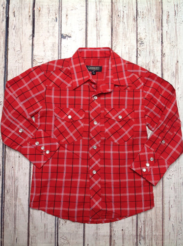 Gioberti Red Print Plaid Top