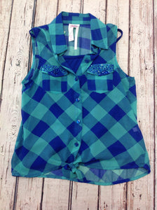 Justice Green & Blue Top