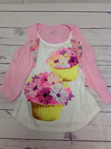 Justice Pink & White Top