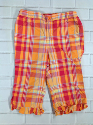 Lands End Orange Print Plaid Capri