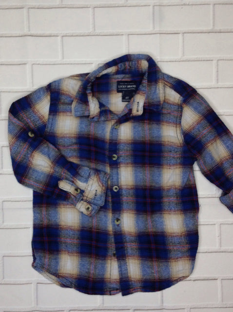 Lucky Brand Blue & Beige Plaid Top