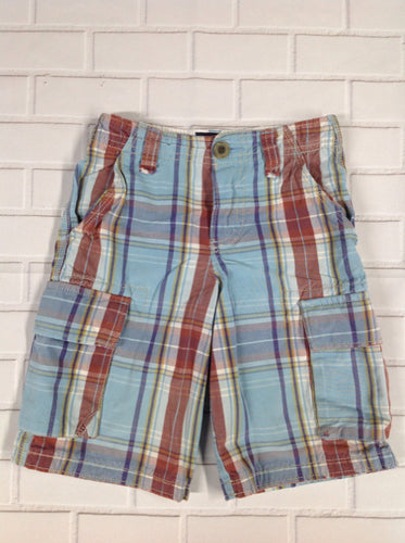 Mini Boden Baby Blue & Brown Plaid Shorts