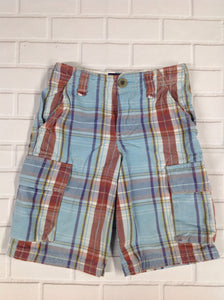 Mini Boden Baby Blue & Brown Plaid Shorts