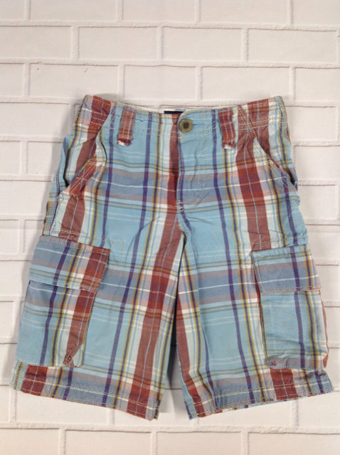 Mini Boden Baby Blue & Brown Plaid Shorts