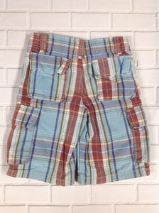 Mini Boden Baby Blue & Brown Plaid Shorts