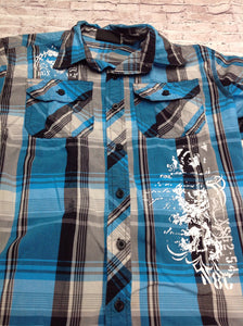SK2 BLUE & BLACK Plaid Top