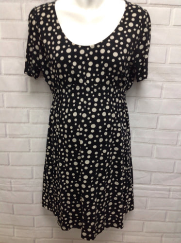 Size MAT 14 Maternity BLACK & BEIGE Cotton Blend Polka Dot Dress