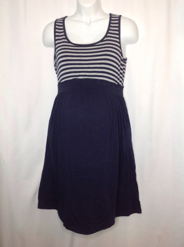Size MAT MEDIUM Motherhood Baby Blue & Gray Stripe Dress