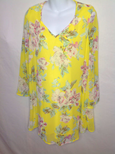 Size Medium PINK BLUSH Yellow Print Floral Dress