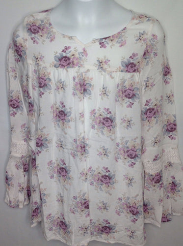 The Place White Print Pink & Blue Floral Top