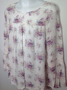 The Place White Print Pink & Blue Floral Top