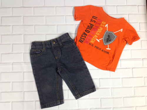 US Polo ORANGE & BLACK 2 PC Outfit